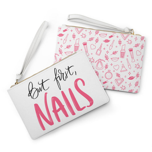 Pink Glam Studio But First Nails Clutch Bag | Vegan Leather | Hippsey Creations