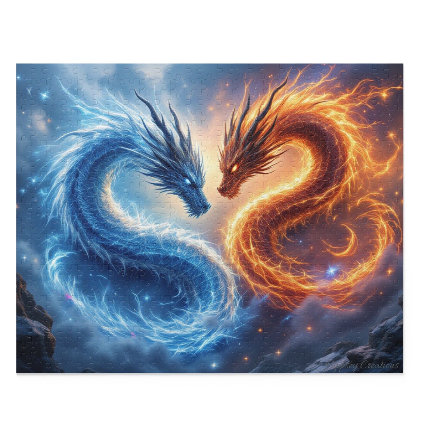 Fire and Ice Dragon Puzzle | 120-500 Pieces | Hippsey Creations