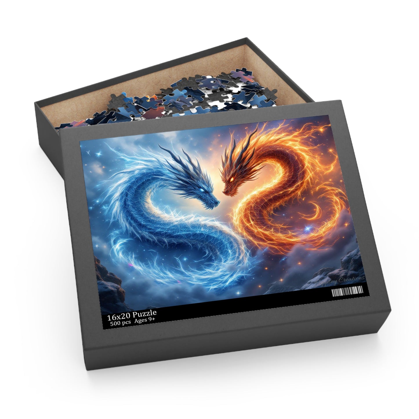 Fire and Ice Dragon Puzzle | 120-500 Pieces | Hippsey Creations
